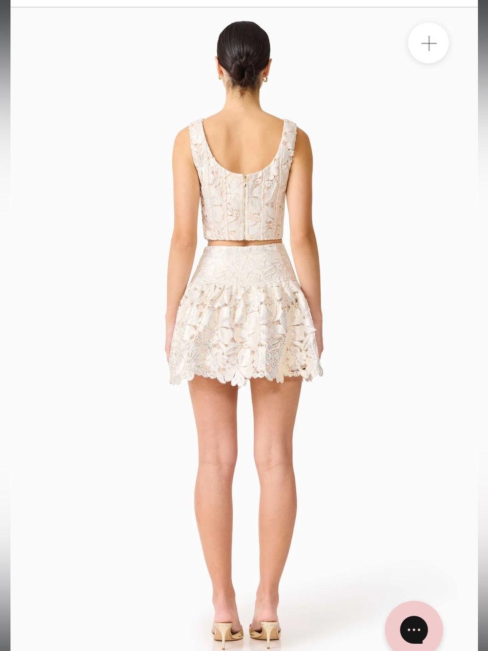 elliatt nicoletta gold foil floral lace corset top + mini skirt set size small - Picture 7 of 14